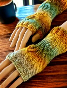 Autumn leaf half gloves - fingerless glove knitting pattern