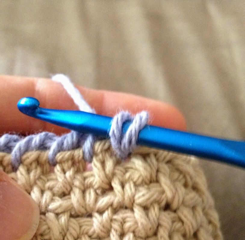 Unlike regular crochet stitches and instead of working from right to left in regular crochet (if you're right handed), you're going to work from left to right. Step 1: Insert the hook from front to back in the next st.