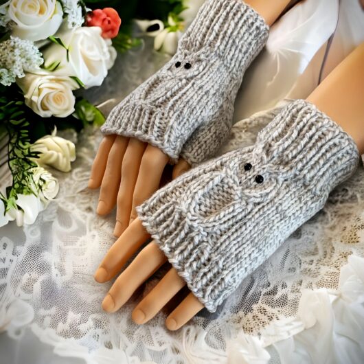 Hand knit owl mitts