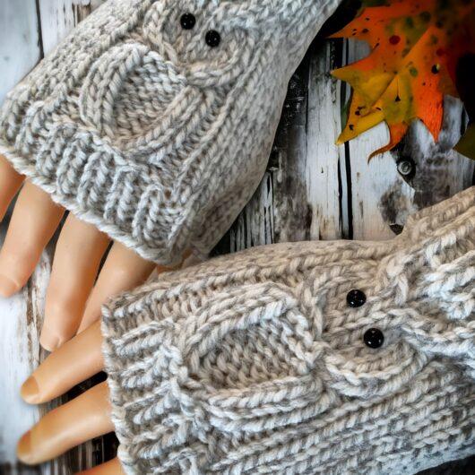 Hand knit owl gloves