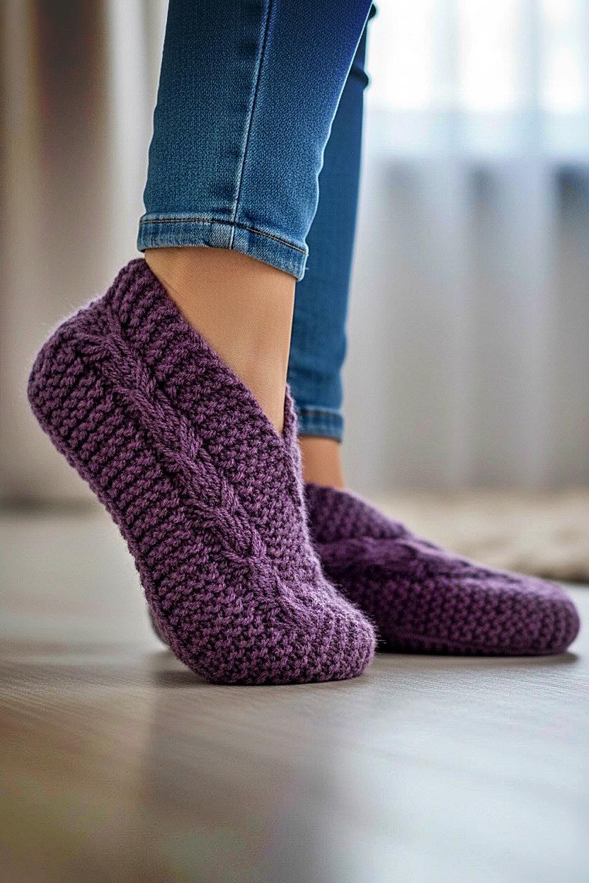 Free knitting pattern for slippers with bows