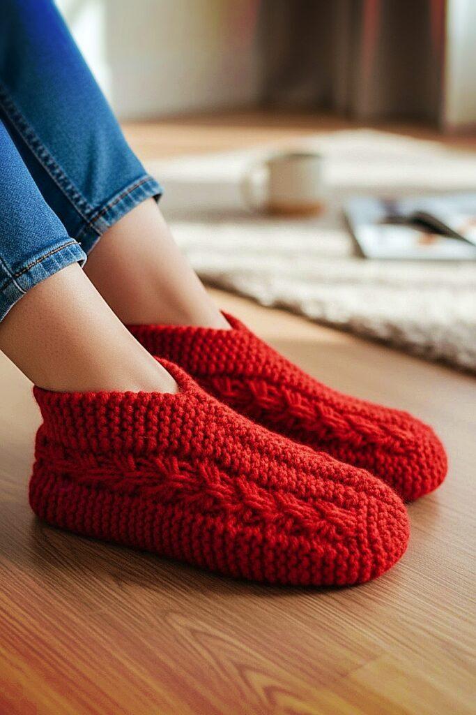 Free knitting pattern for slippers with bows for girls and women