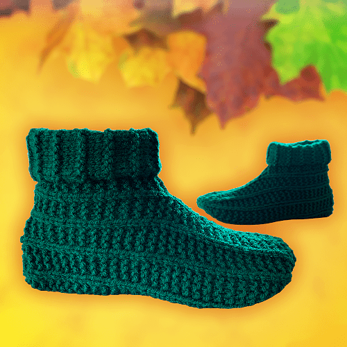 FREE Knitting Pattern -Long Cuffed slippers - Green