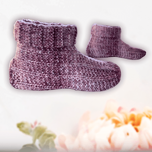 FREE Knitting Pattern -Long Cuffed slippers - purple