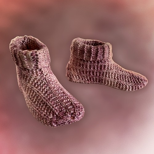 FREE Knitting Pattern -Long Cuffed slippers - purple