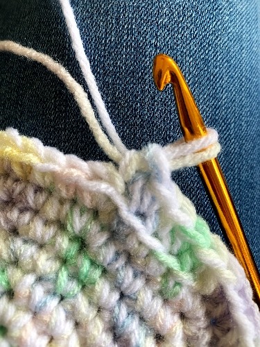 Crochet in back of loop