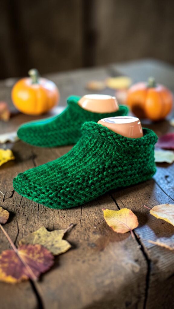 Double thick slippers knit flat on straight needles - free knitting pattern