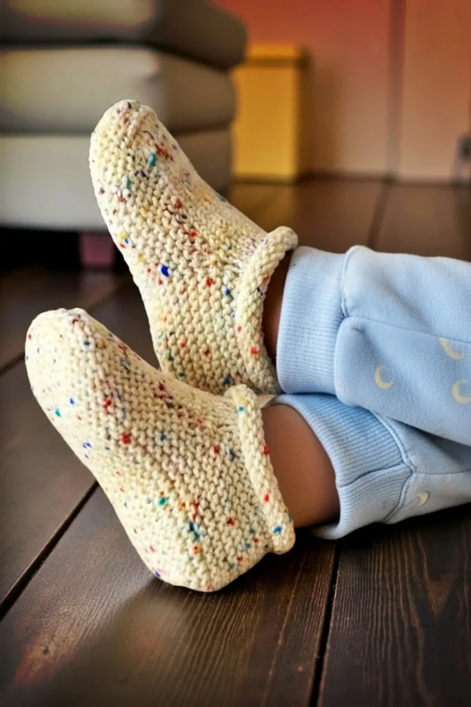Double thick slippers knit flat on straight needles - free knitting pattern