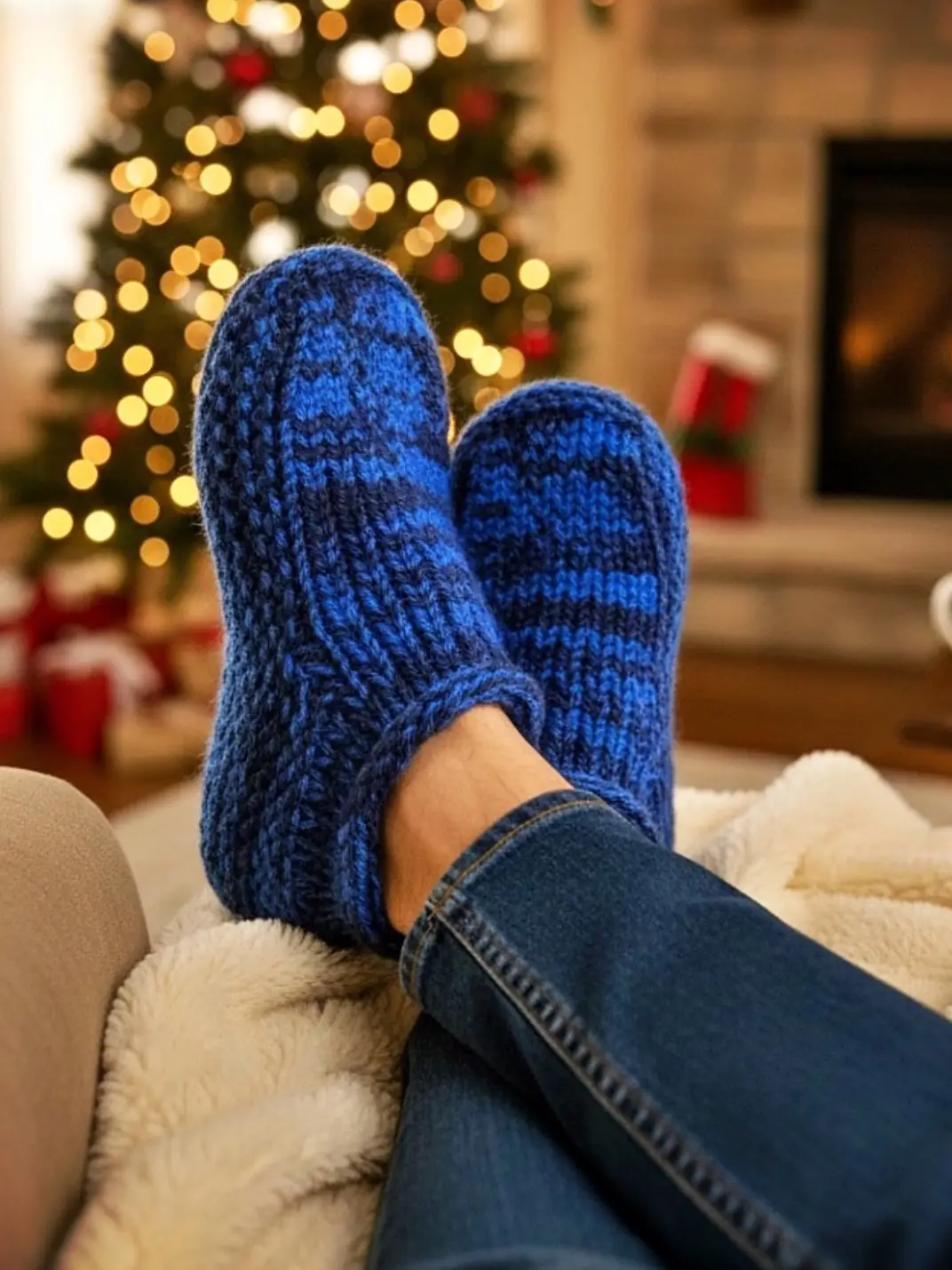 FREE Knitting Pattern – Ultra Thick Slip-On Bootie Slippers