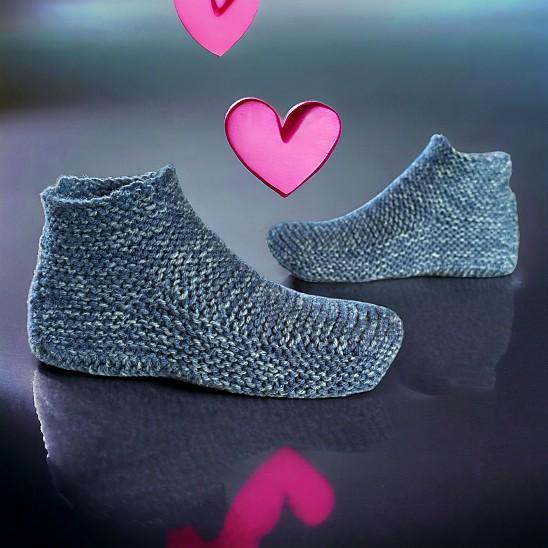 Hand knit slippers for men and women - blue