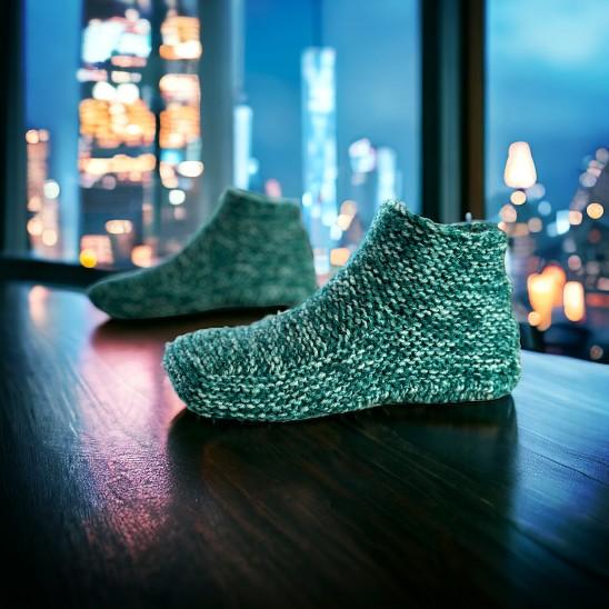 Hand knit slippers for men and women - green