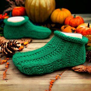 Ribbed moccasin bootie slippers for adults - green