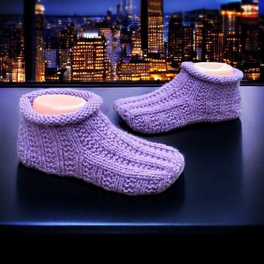 Ribbed moccasin bootie slippers for adults - purple