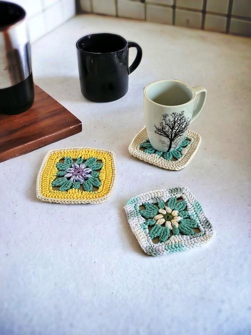 Crochet Flower Coasters - Easy Granny Square Pattern