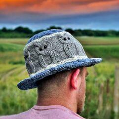 Owl bucket hat - free knitting pattern