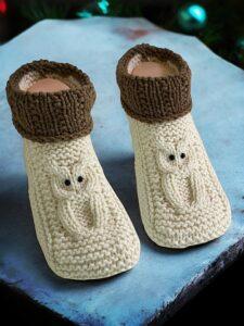 free knitting pattern - owl slippers with a cuff