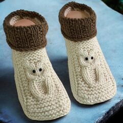 free knitting pattern - owl slippers with a cuff