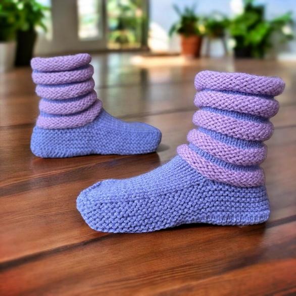 Flat Knit Slippers with a Puffy Cuff knitting pattern