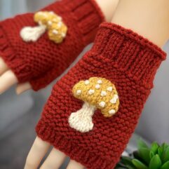Mushroom fingerless glove knitting pattern sample