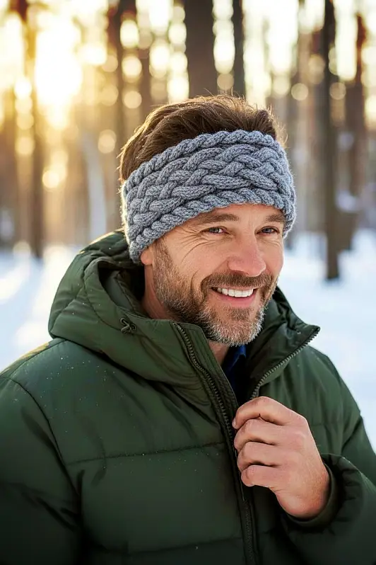 Double thick cable headband free knitting pattern for cold weather