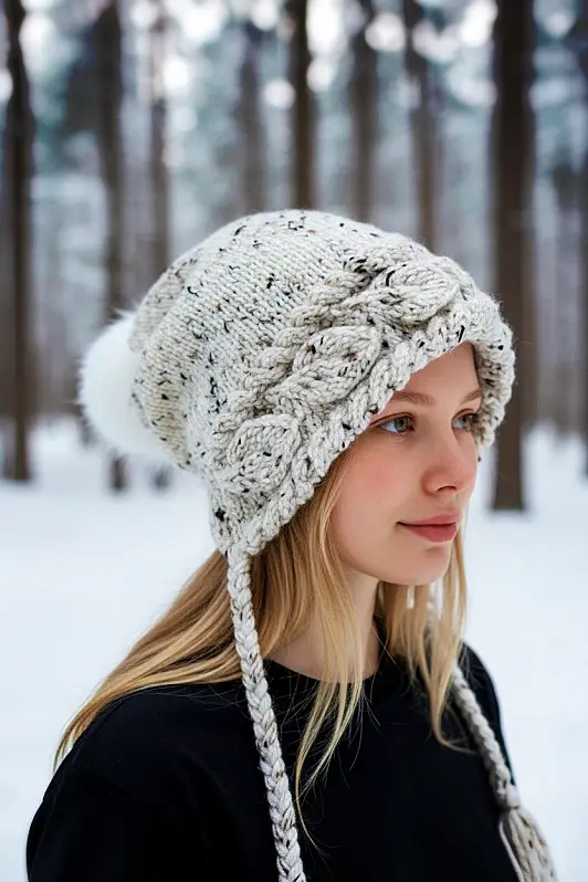 Handmade slouchy knit hat with a whisper of leaf-inspired texture