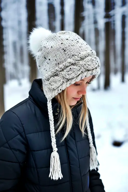 Person modeling handmade knitted slouch hat