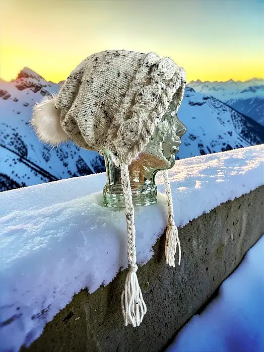 Handmade knit slouch hat with delicate leaf-inspired texture