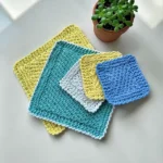 Easy textured knit coaster pattern using crossed stitches for beginners with step by step design