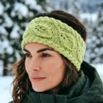 Hand knit leaf headband ear warmer free knitting pattern knit flat on straight needles with textured autumn leaf motif