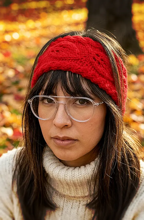 Cozy autumn leaf knit headband ear warmer perfect for fall and winter handmade accessory