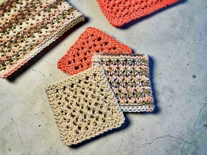 Textured knit dishcloth free pattern easy knitting project flat lay cotton dishcloth handmade