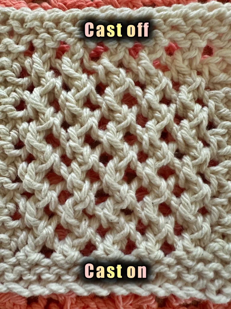 close up of stitch pattern for 4 row lattice dishcloth and coasters - free knitting pattern