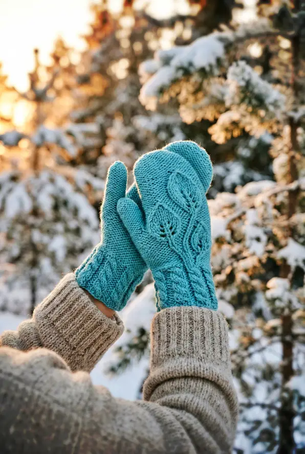 Leaf mittens knitting pattern three leaf motif texture detail