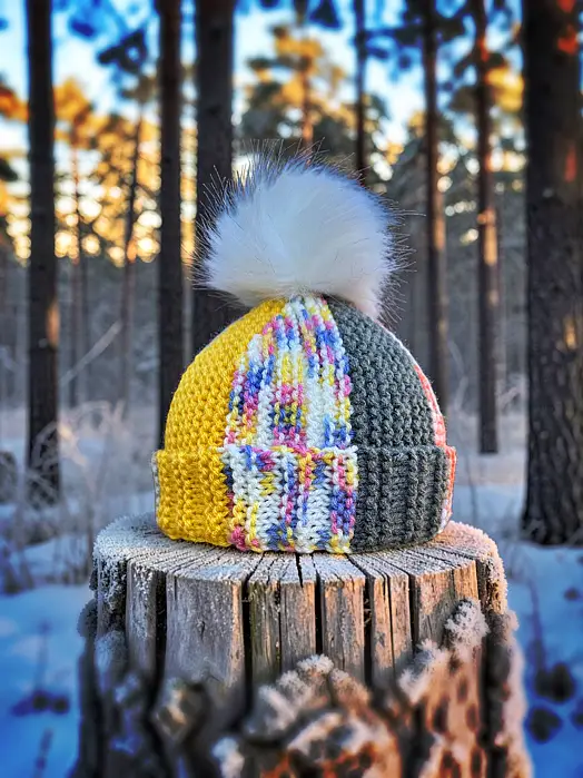 Multi colour scrap yarn knit beanie