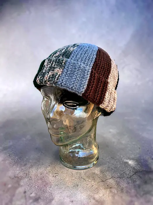 Adult bobble beanie made from leftover yarn