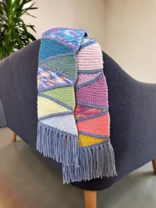 Diagonal Mosaic scarf scrap yarn free knitting pattern