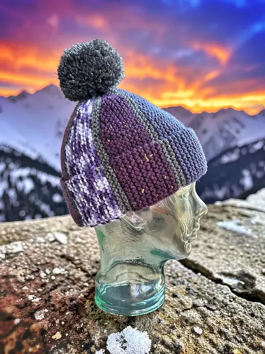 Mosaic Scrap Yarn Beanie Knitting Pattern - Free Knit Flat Pattern