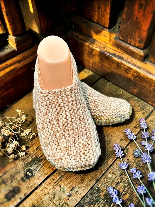 Cozy adult bedroom slippers hand knitted with worsted weight yarn