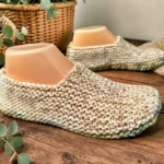 Easy knit slippers worked flat on straight needles with simple knit stitches