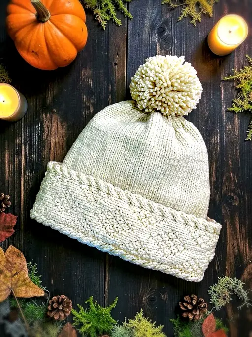 diamond brim bobble beanie hat knitting pattern