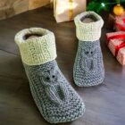 free knitting pattern - owl slippers with a cuff